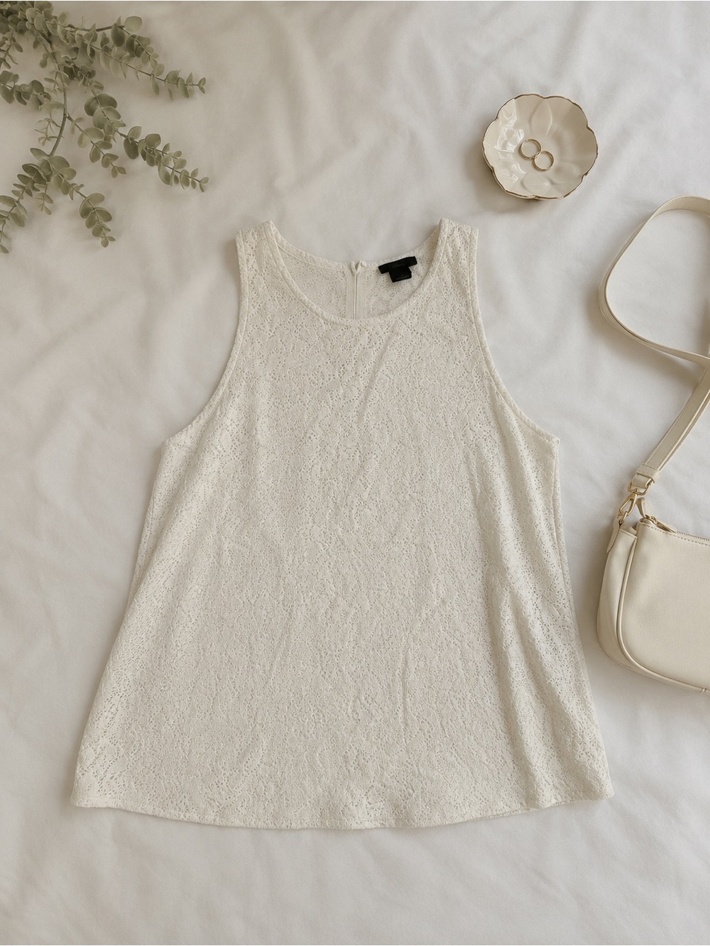 Theory White Sleeveless Eyelet Tank Medium Coastal